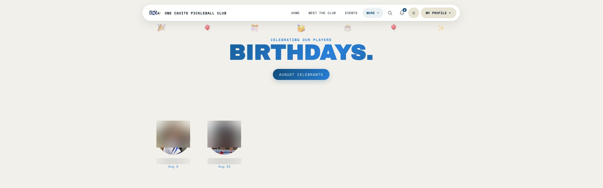 OCPC birthday shoutout widget, names and photos blurred