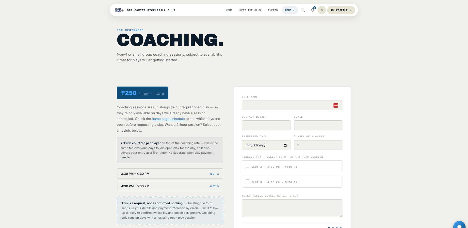 OCPC coaching booking page