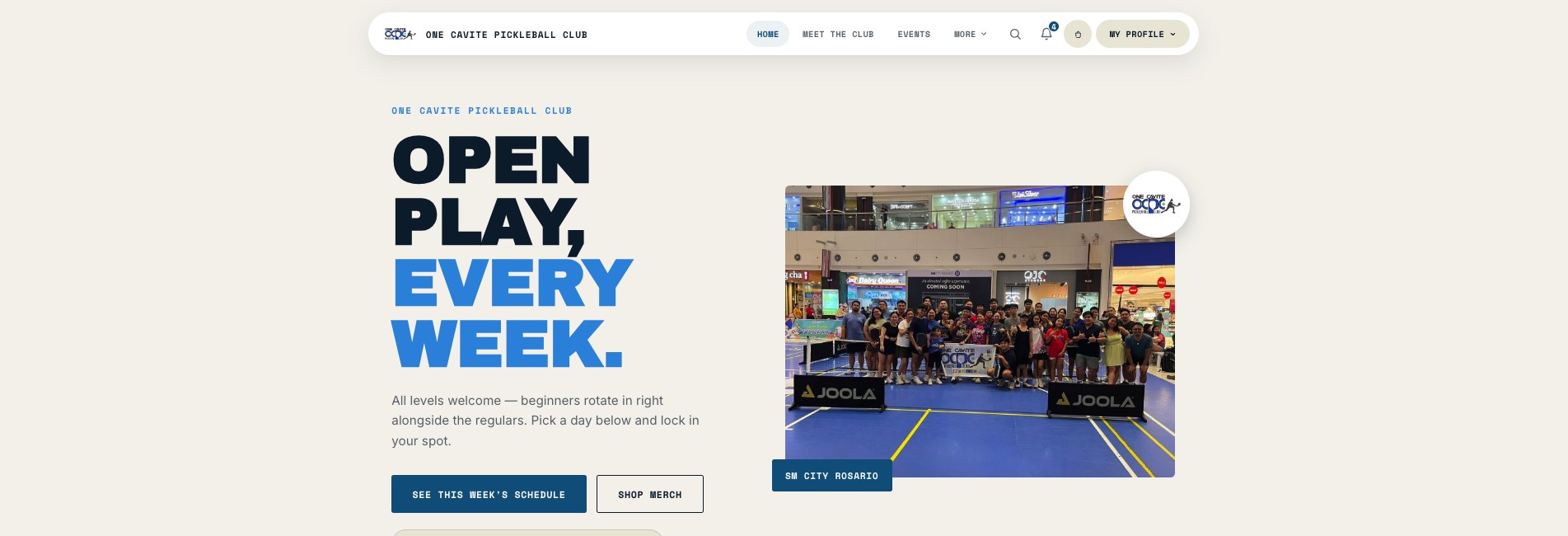 One Cavite Pickleball Club homepage